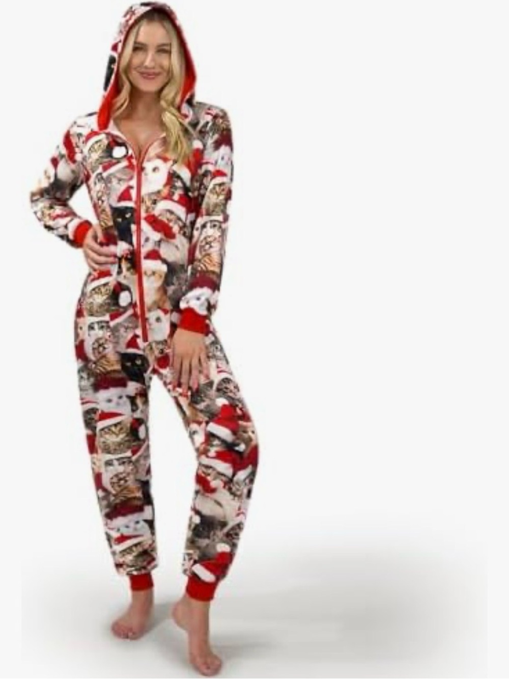 Tipsy Elves Christmas Kitty Cat One Piece Adult Pajamas Cozy Loungewear Sleep